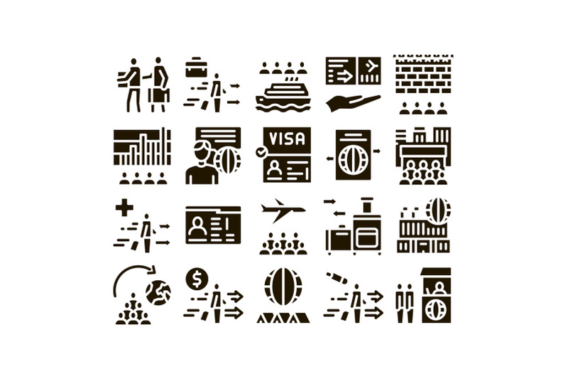 immigration-refugee-glyph-set-vector