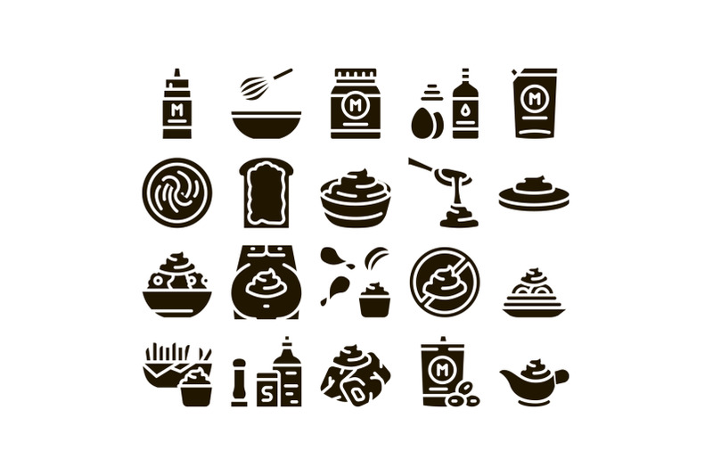 mayonnaise-spice-sauce-glyph-set-vector