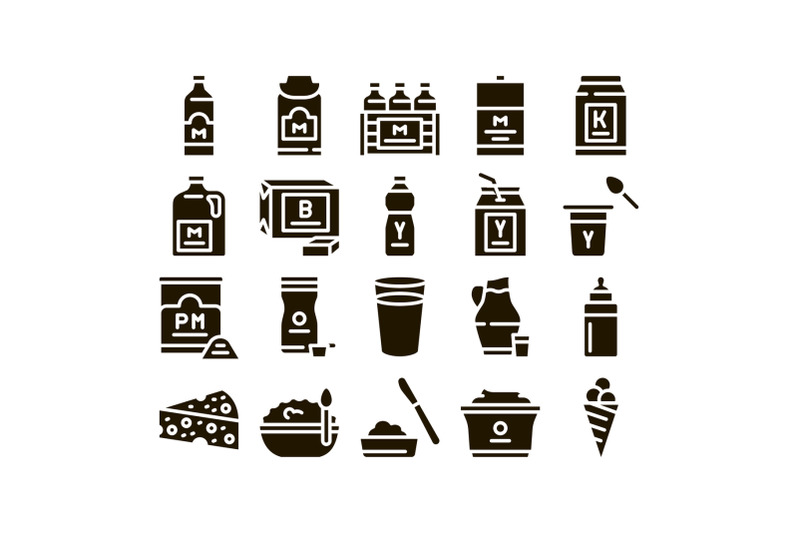 dairy-drink-and-food-glyph-set-vector