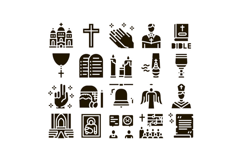 church-christianity-glyph-set-vector