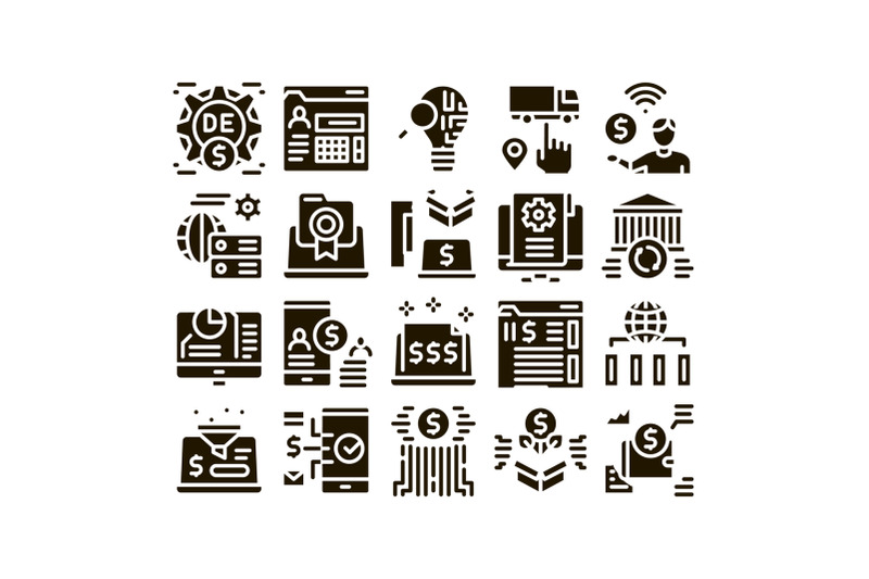 digital-economy-and-e-business-icons-set-vector