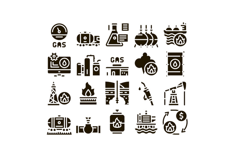 gas-fuel-industry-glyph-set-vector