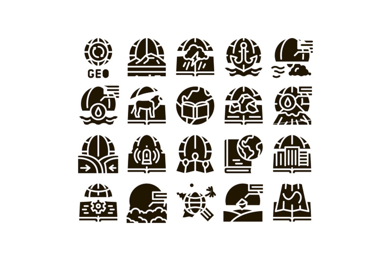 geography-education-glyph-set-vector