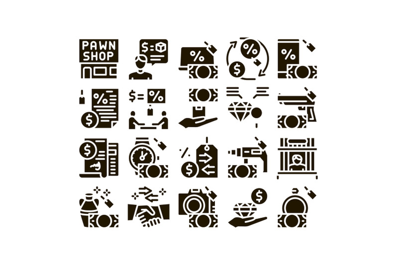 pawnshop-exchange-glyph-set-vector