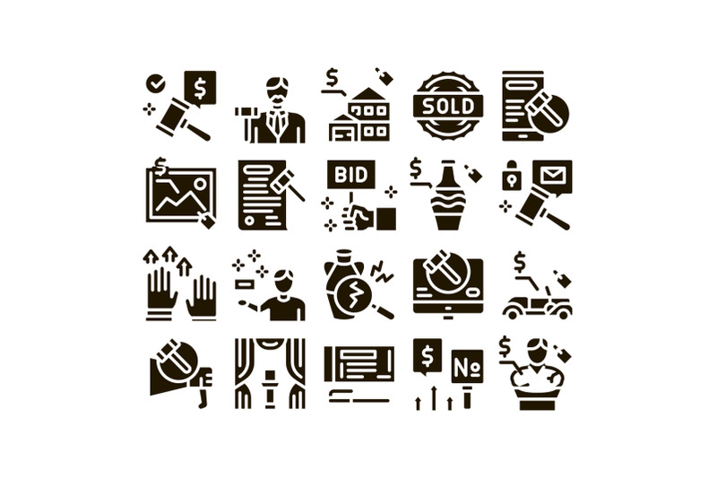 auction-buying-and-selling-goods-icons-set-vector