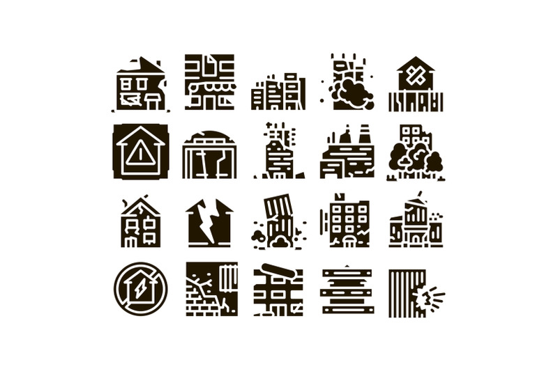 broken-house-building-glyph-set-vector