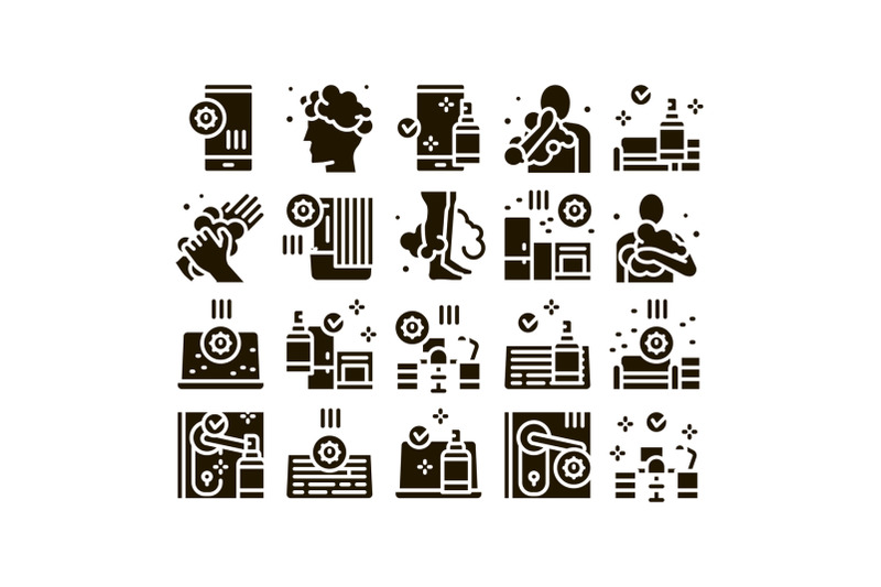 hygiene-and-healthcare-glyph-set-vector