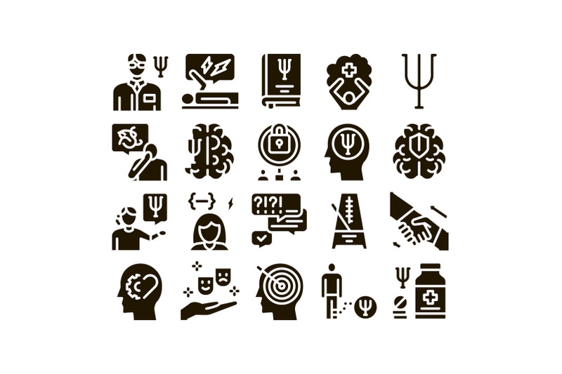 psychotherapy-help-glyph-set-vector