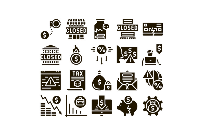 bankruptcy-business-glyph-set-vector