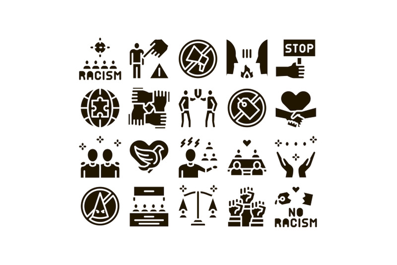 racism-discrimination-glyph-set-vector