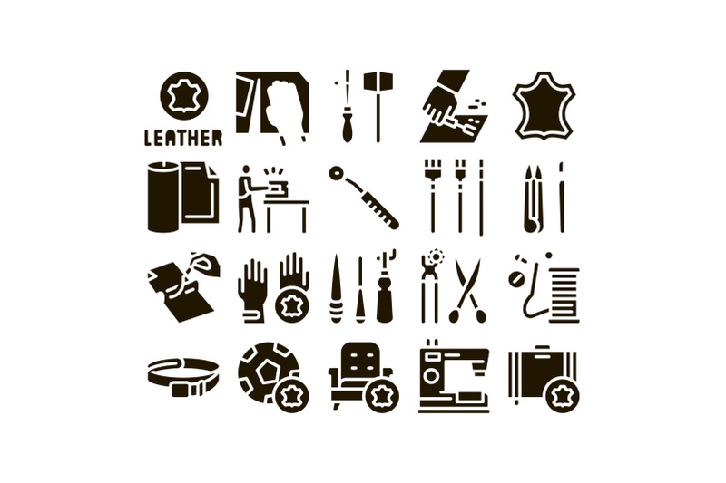 leatherworking-job-glyph-set-vector
