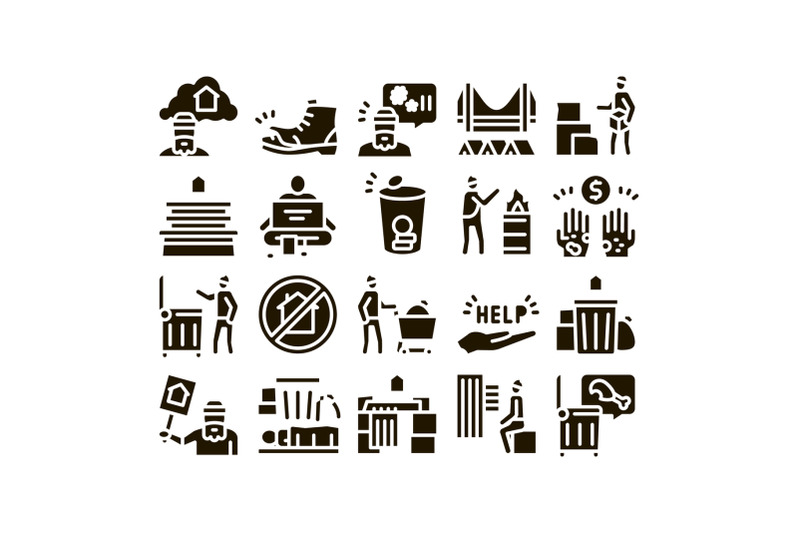 homeless-beggar-people-glyph-set-vector