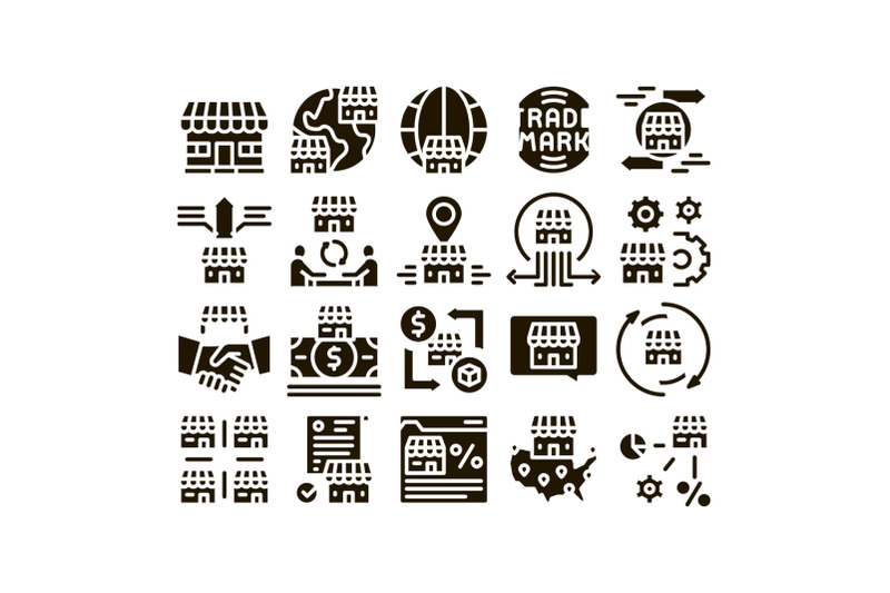 franchise-business-glyph-set-vector