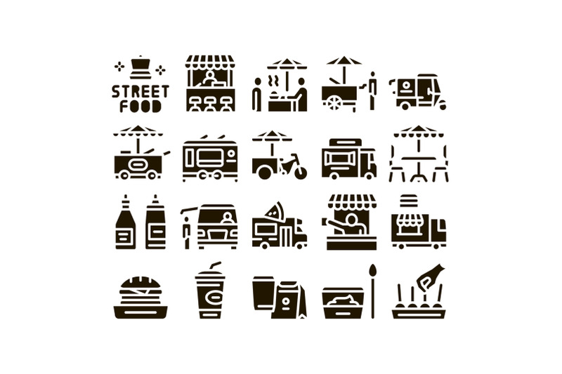 street-food-and-drink-glyph-set-vector