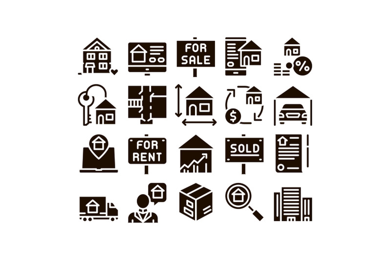 building-house-sale-glyph-icons-set-vector