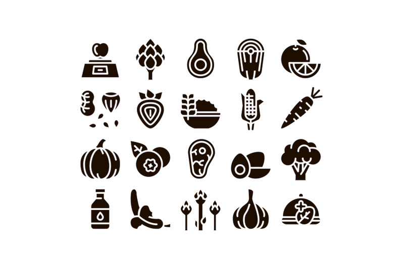 healthy-food-glyph-icons-set-vector