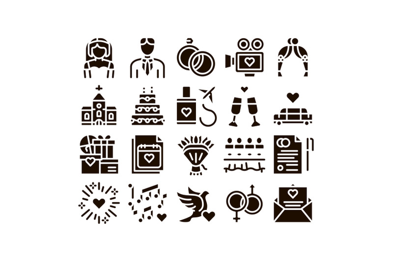 wedding-glyph-icons-set-vector