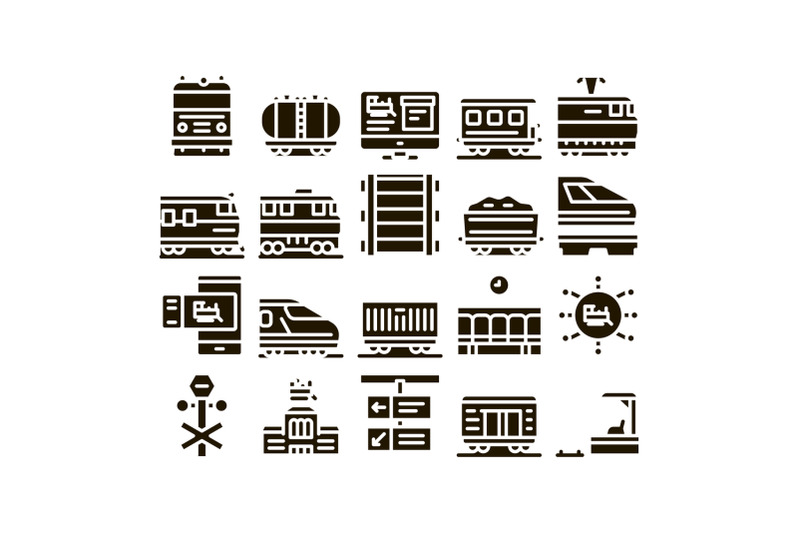 train-rail-transport-glyph-set-vector