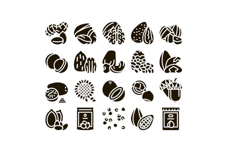 nut-food-different-glyph-set-vector