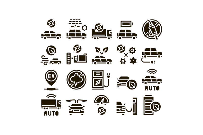 electric-car-transport-glyph-set-vector