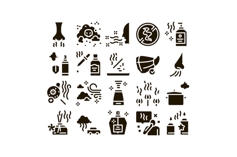 odor-aroma-and-smell-glyph-set-vector