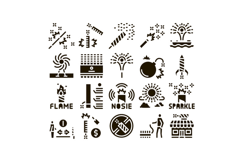 firework-pyrotechnic-glyph-set-vector