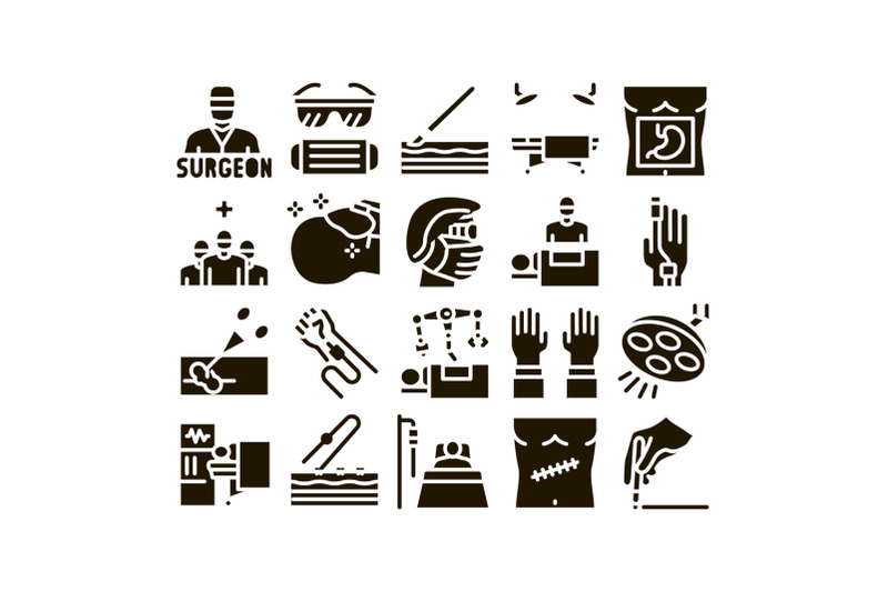 surgeon-medical-doctor-glyph-set-vector