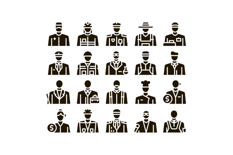 professions-people-glyph-set-vector