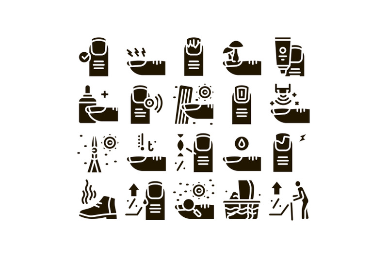 nail-infection-disease-glyph-set-vector