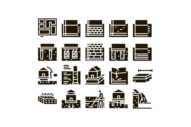 house-foundation-base-glyph-set-vector