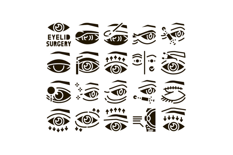 eyelid-surgery-healthy-glyph-set-vector