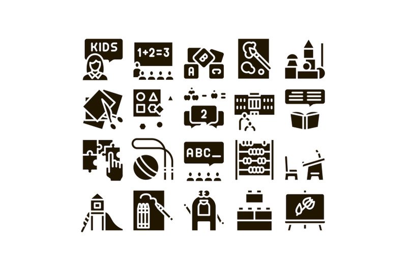 preschool-education-glyph-set-vector