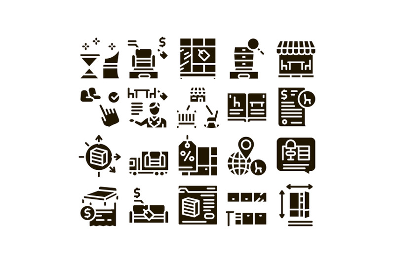 furniture-shop-market-glyph-set-vector