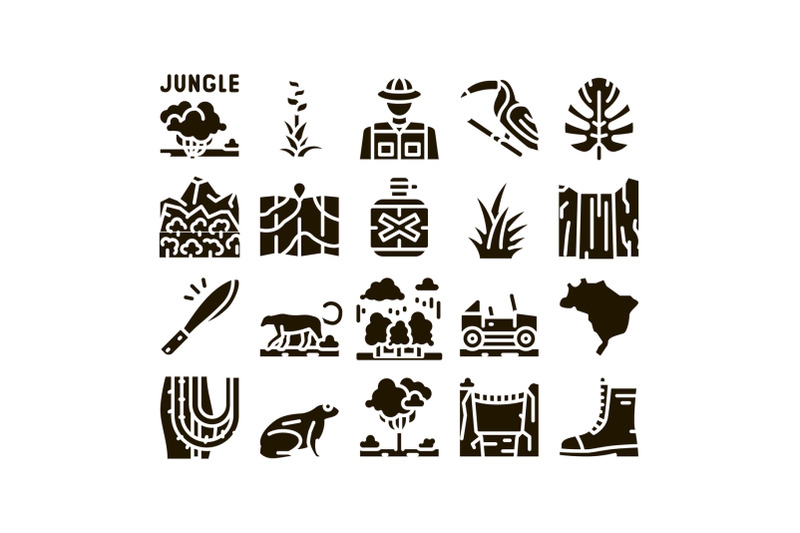 jungle-tropical-forest-glyph-set-vector