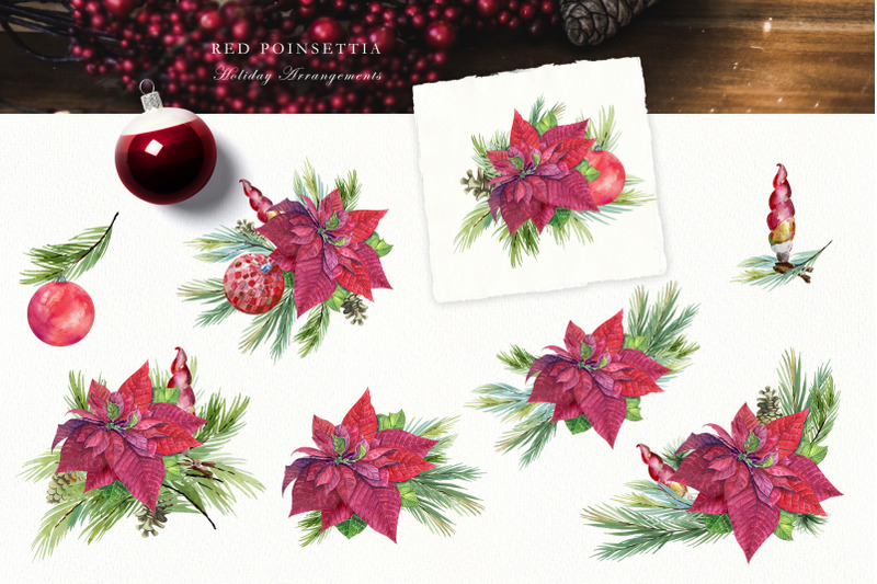 Watercolor Christmas Floral Arrangement, Poinsettia, Flowers, Natale,  Navidad, Winter Deco