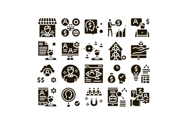 account-manager-work-glyph-set-vector