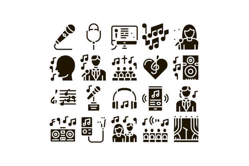 singing-song-collection-elements-vector-icons-set