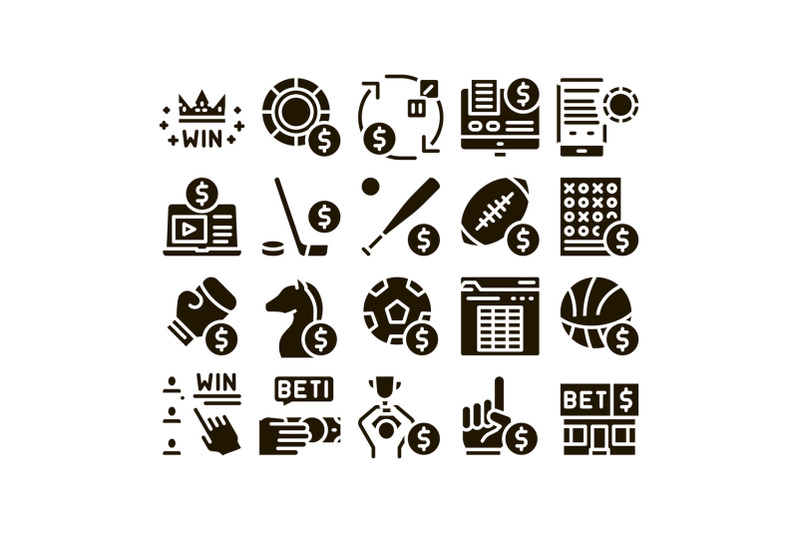 betting-and-gambling-glyph-set-vector