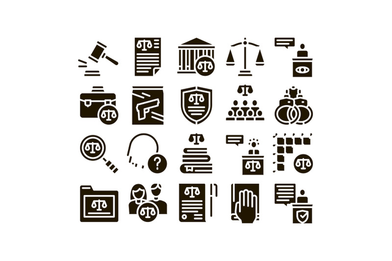 law-and-judgement-glyph-set-vector