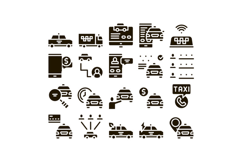 online-taxi-collection-elements-icons-set-vector