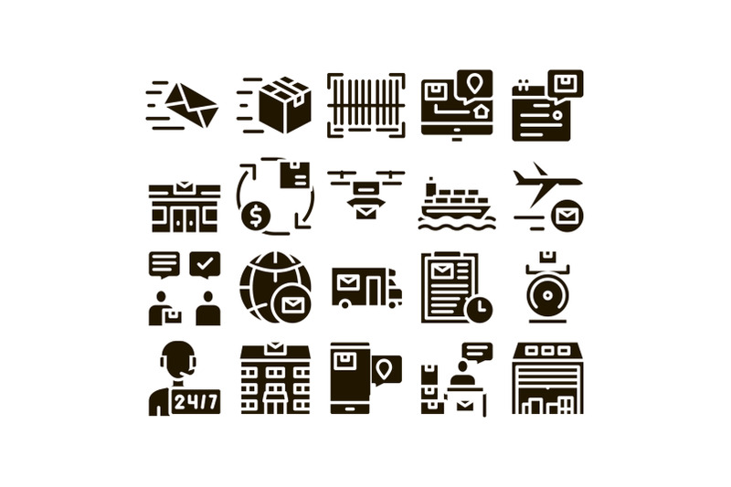 postal-transportation-company-icons-set-vector