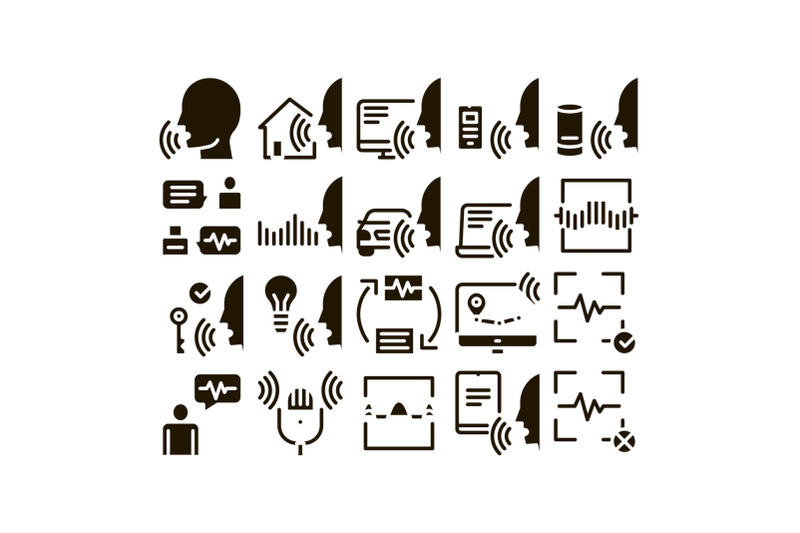 voice-control-collection-elements-icons-set-vector