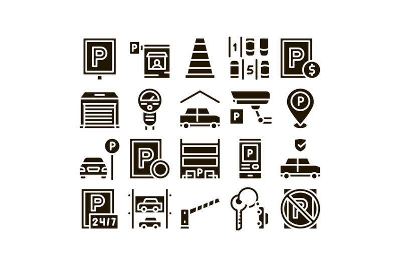 parking-car-collection-elements-icons-set-vector