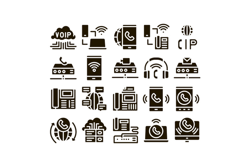 voip-calling-system-glyph-set-vector