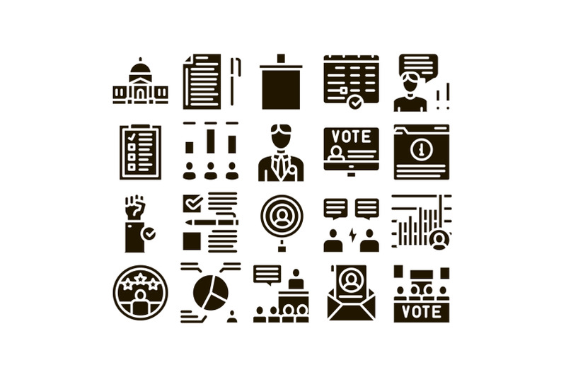 voting-and-election-glyph-set-vector