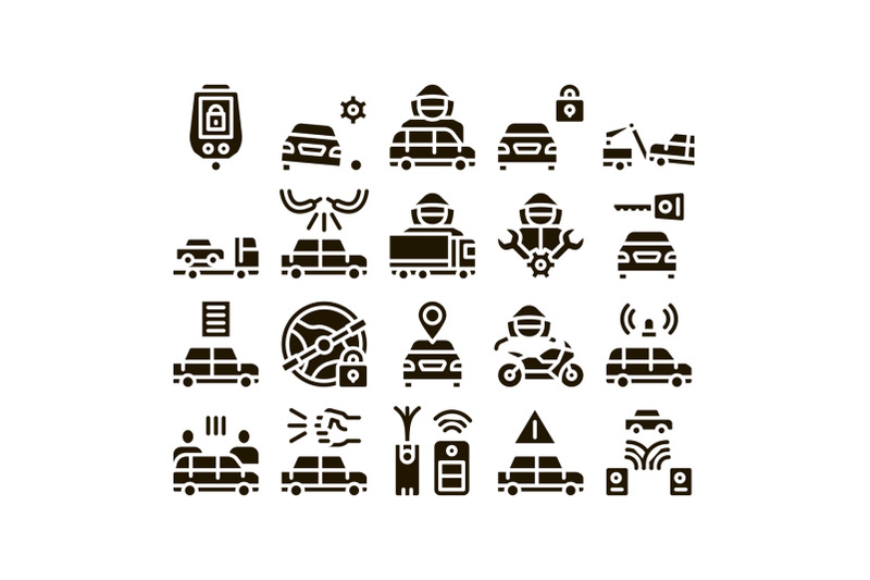 car-theft-collection-elements-icons-set-vector