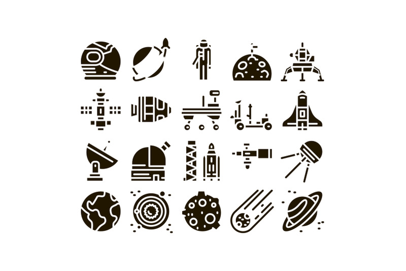 astronaut-equipment-glyph-set-vector