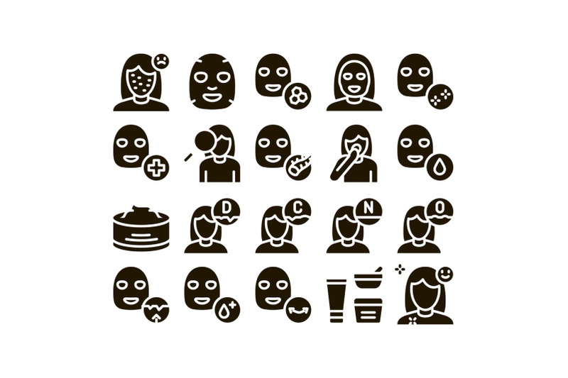 facial-mask-healthcare-glyph-set-vector