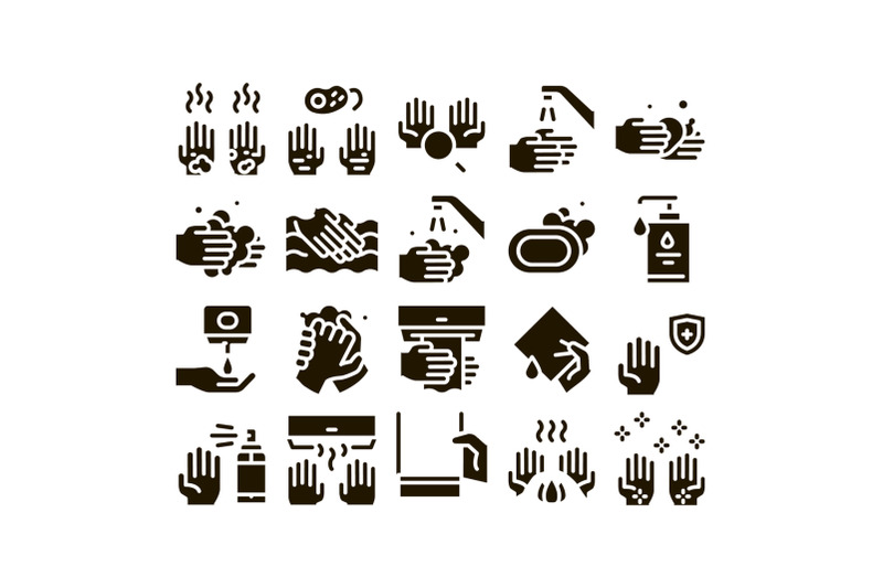 hand-healthy-hygiene-glyph-set-vector