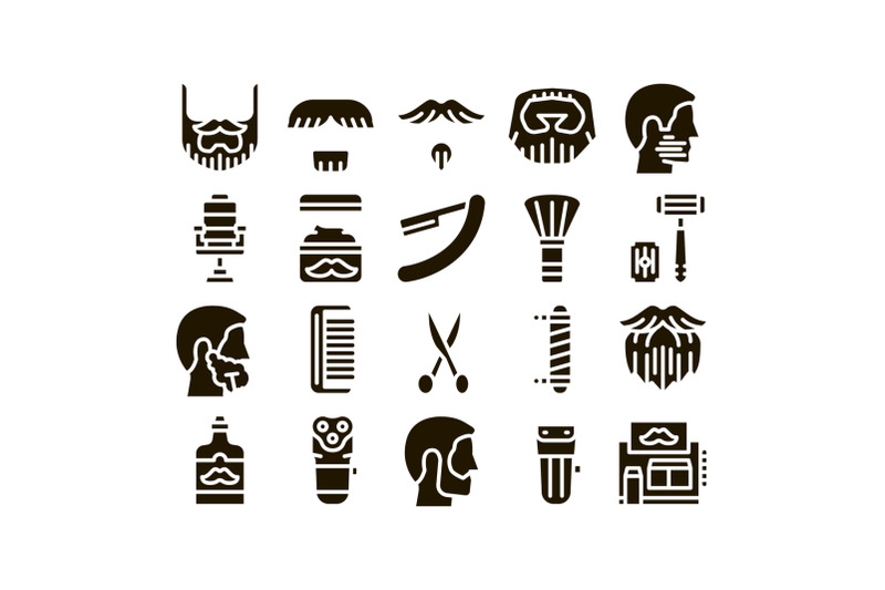 beard-and-mustache-glyph-set-vector